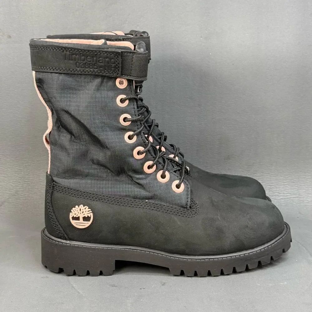 Timberland Boots Gaiter Combat Mid Calf Black Leather Lace youth girls size 3.5